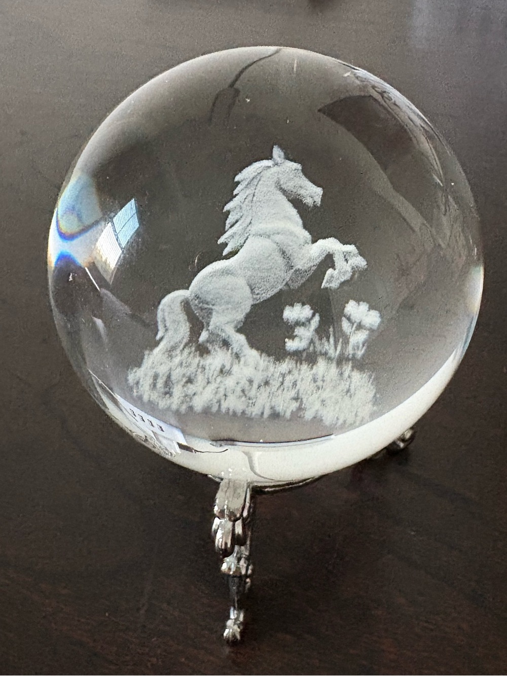Etched Clear Glass Horse Sphere Decorative Accent